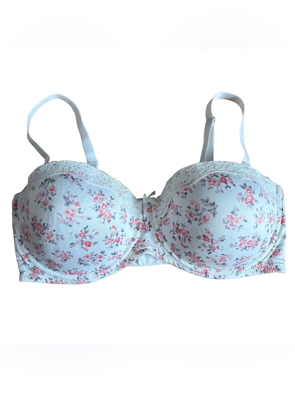 Laura Ashley White Bra with Pink Floral Print Size 40 DD Cute Flowers Feminine